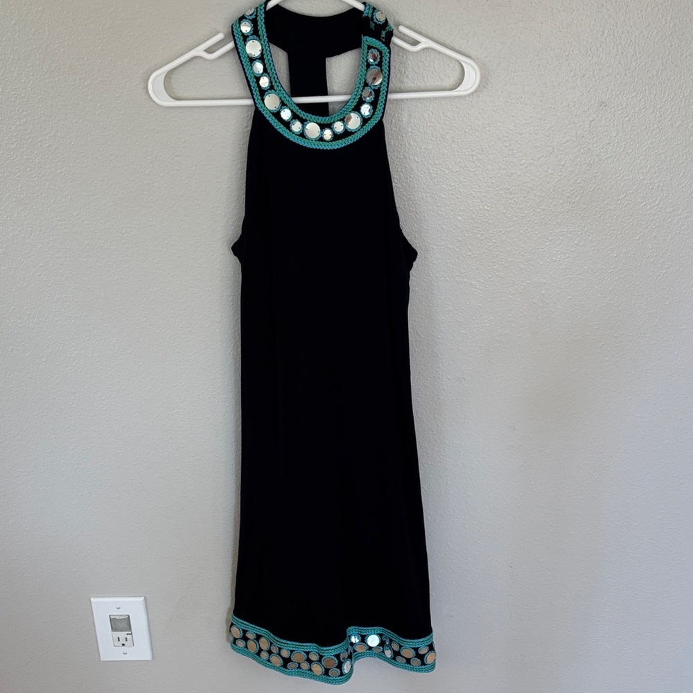 INC International Concepts Black Dress with Teal and Silver Details -161sku
